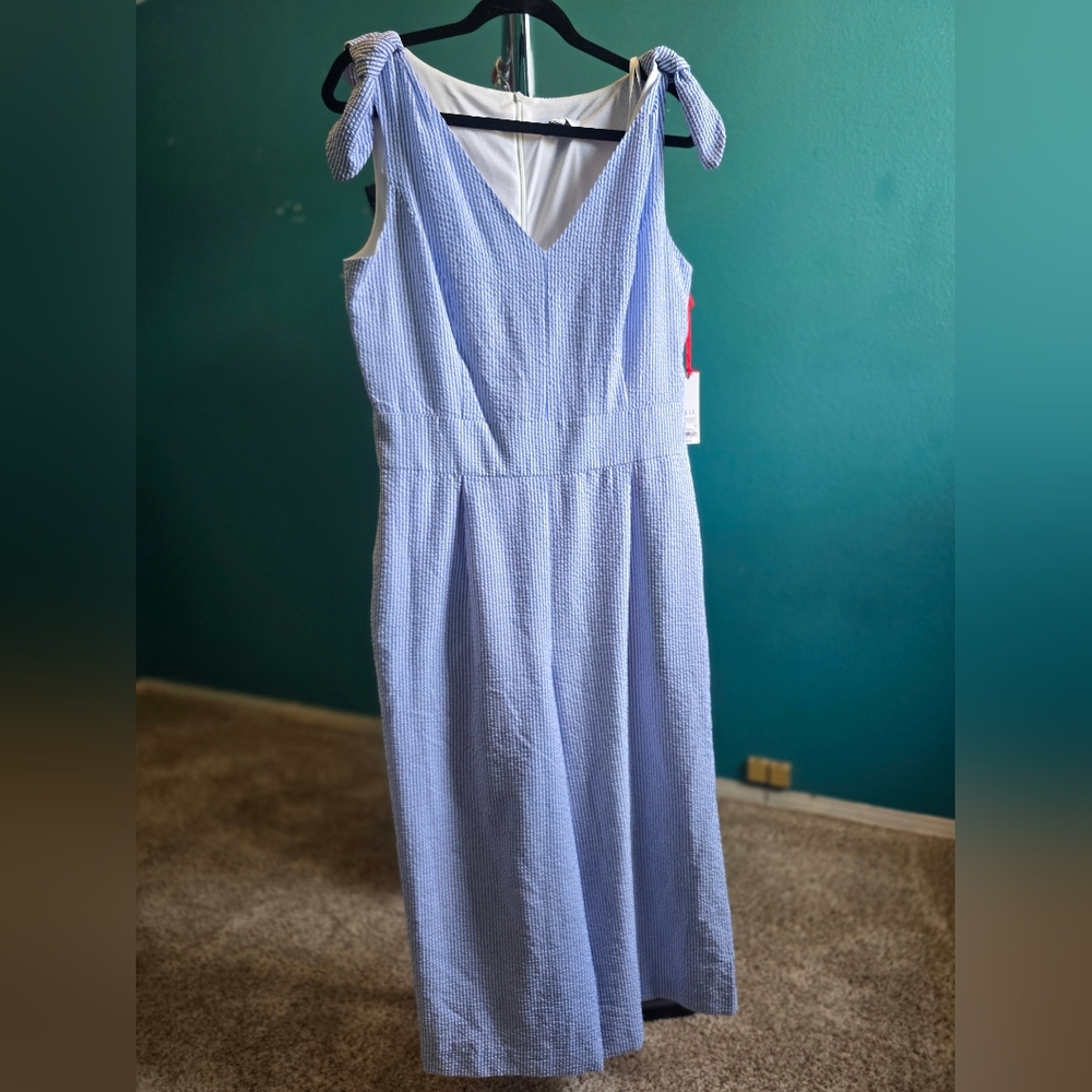 Elle Blue Sleeveless V-Neck Wide Leg Jmpsuit Midi Length